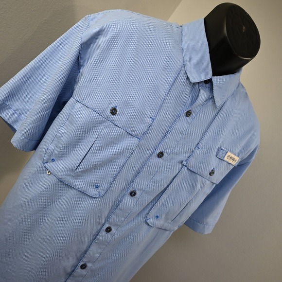 Magellan Vented Fishing Shirt Mens Large Relaxed Fit Blue Plaid Short Sleeve - Picture 4 of 15
